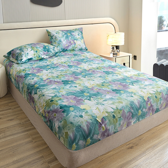 柏钧家纺 2026新款85g芦荟棉外贸尺寸可定制单品床笠跨境直播床笠三件套 碧莎