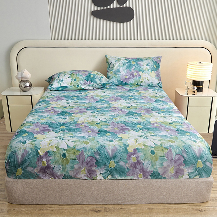 91家纺网 家纺一手货源 找家纺 柏钧家纺 2026新款85g芦荟棉外贸尺寸可定制单品床笠跨境直播床笠三件套 碧莎