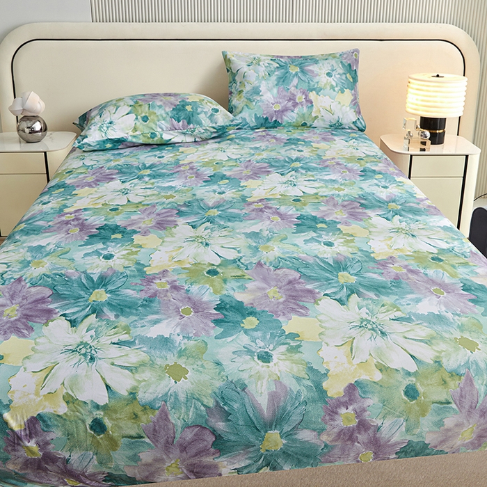 91家纺网 家纺一手货源 找家纺 柏钧家纺 2026新款85g芦荟棉外贸尺寸可定制单品床笠跨境直播床笠三件套 碧莎