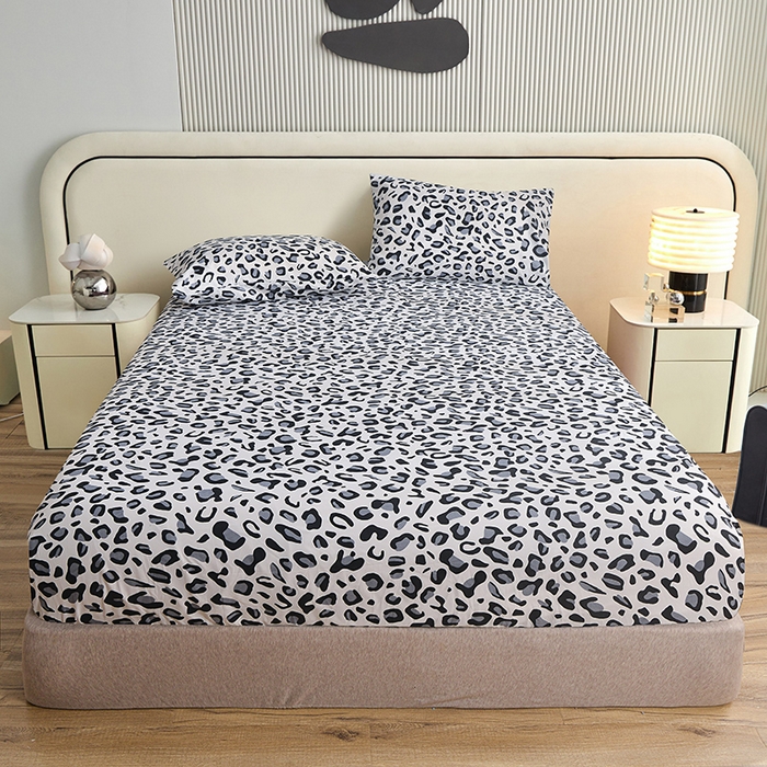 91家纺网 家纺一手货源 找家纺 柏钧家纺 2026新款85g芦荟棉外贸尺寸可定制单品床笠跨境直播床笠三件套 灰豹