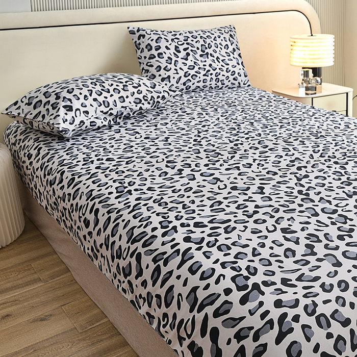 91家纺网 家纺一手货源 找家纺 柏钧家纺 2026新款85g芦荟棉外贸尺寸可定制单品床笠跨境直播床笠三件套 灰豹