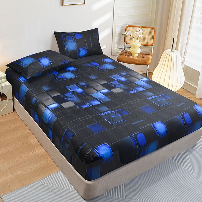 柏钧家纺 2026新款85g芦荟棉外贸尺寸可定制单品床笠跨境直播床笠三件套 蓝色3D