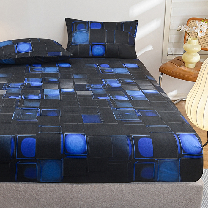 91家纺网 家纺一手货源 找家纺 柏钧家纺 2026新款85g芦荟棉外贸尺寸可定制单品床笠跨境直播床笠三件套 蓝色3D