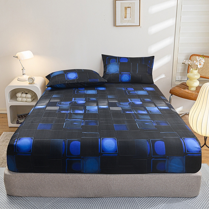 91家纺网 家纺一手货源 找家纺 柏钧家纺 2026新款85g芦荟棉外贸尺寸可定制单品床笠跨境直播床笠三件套 蓝色3D