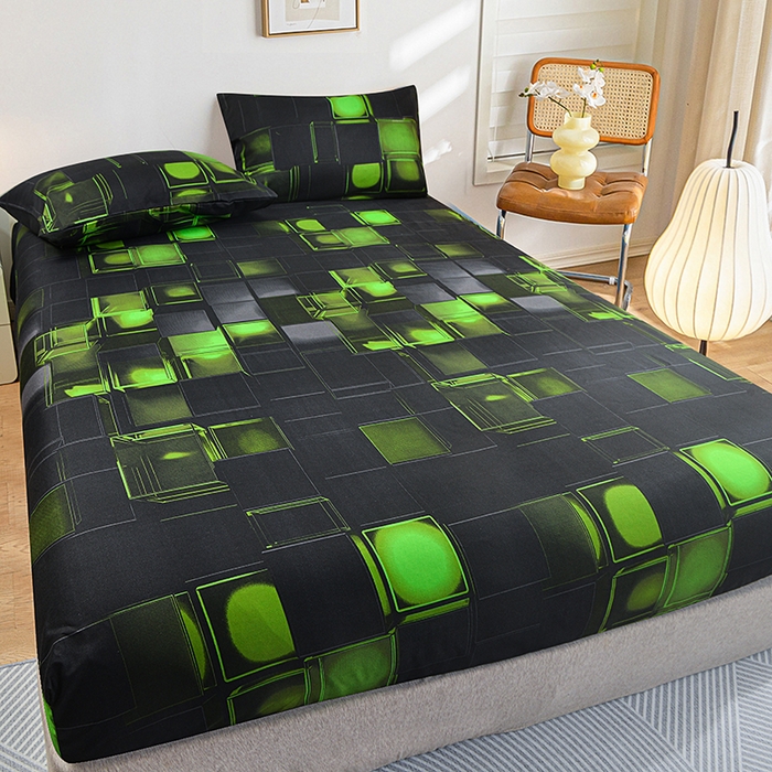 91家纺网 家纺一手货源 找家纺 柏钧家纺 2026新款85g芦荟棉外贸尺寸可定制单品床笠跨境直播床笠三件套 绿色3D