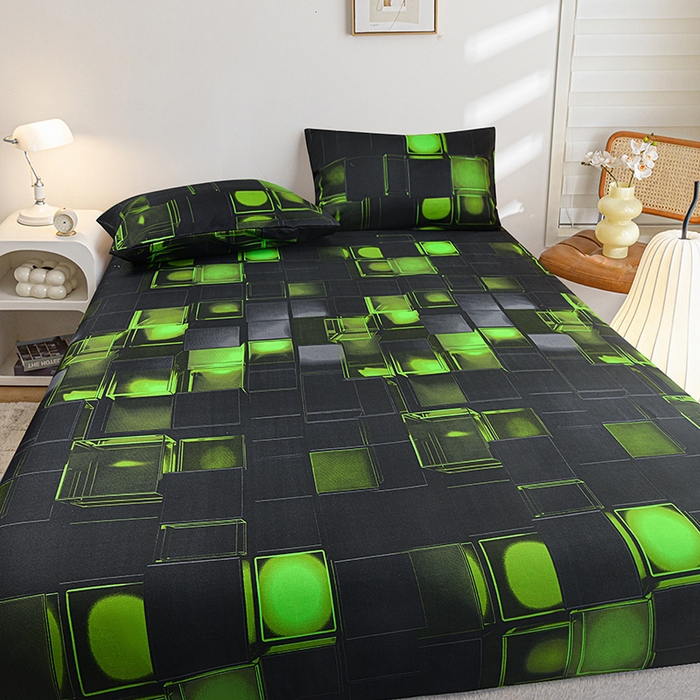 91家纺网 家纺一手货源 找家纺 柏钧家纺 2026新款85g芦荟棉外贸尺寸可定制单品床笠跨境直播床笠三件套 绿色3D