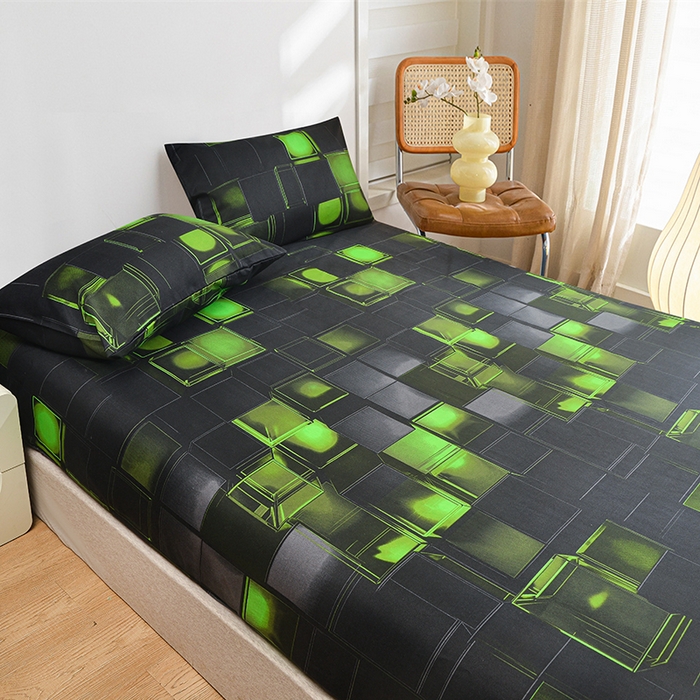 91家纺网 家纺一手货源 找家纺 柏钧家纺 2026新款85g芦荟棉外贸尺寸可定制单品床笠跨境直播床笠三件套 绿色3D