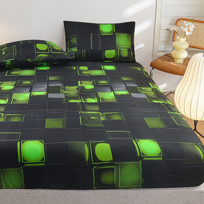 91家纺网 家纺一手货源 找家纺 柏钧家纺 2026新款85g芦荟棉外贸尺寸可定制单品床笠跨境直播床笠三件套 绿色3D