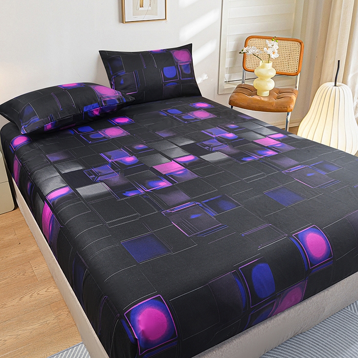 91家纺网 家纺一手货源 找家纺 柏钧家纺 2026新款85g芦荟棉外贸尺寸可定制单品床笠跨境直播床笠三件套 紫色3D