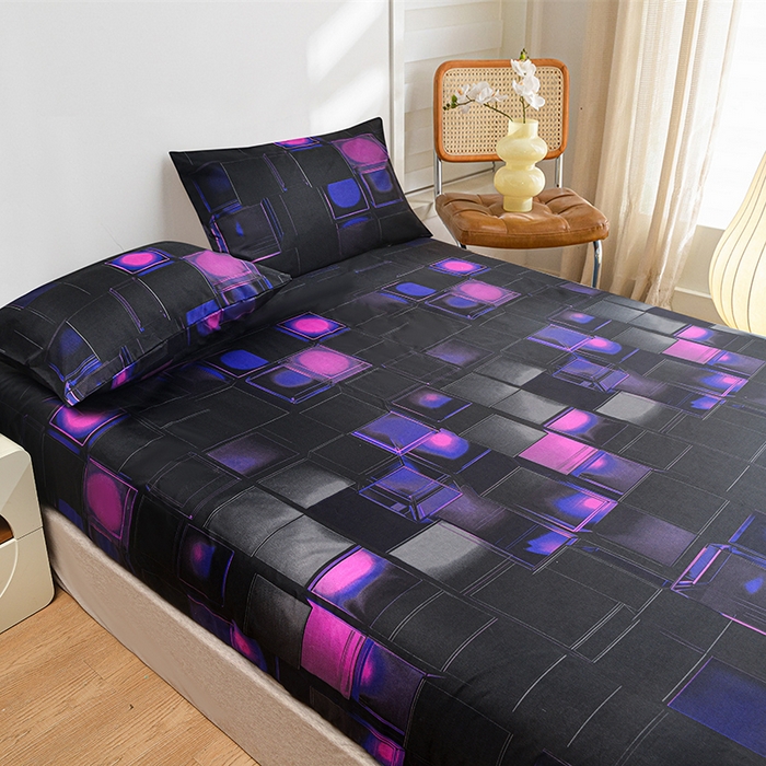 91家纺网 家纺一手货源 找家纺 柏钧家纺 2026新款85g芦荟棉外贸尺寸可定制单品床笠跨境直播床笠三件套 紫色3D