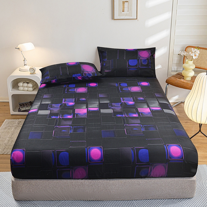 91家纺网 家纺一手货源 找家纺 柏钧家纺 2026新款85g芦荟棉外贸尺寸可定制单品床笠跨境直播床笠三件套 紫色3D