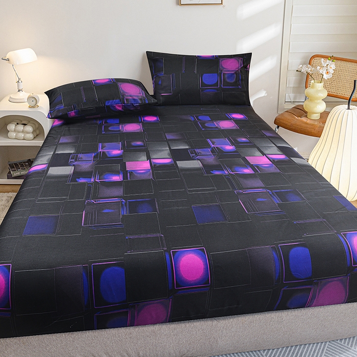 91家纺网 家纺一手货源 找家纺 柏钧家纺 2026新款85g芦荟棉外贸尺寸可定制单品床笠跨境直播床笠三件套 紫色3D