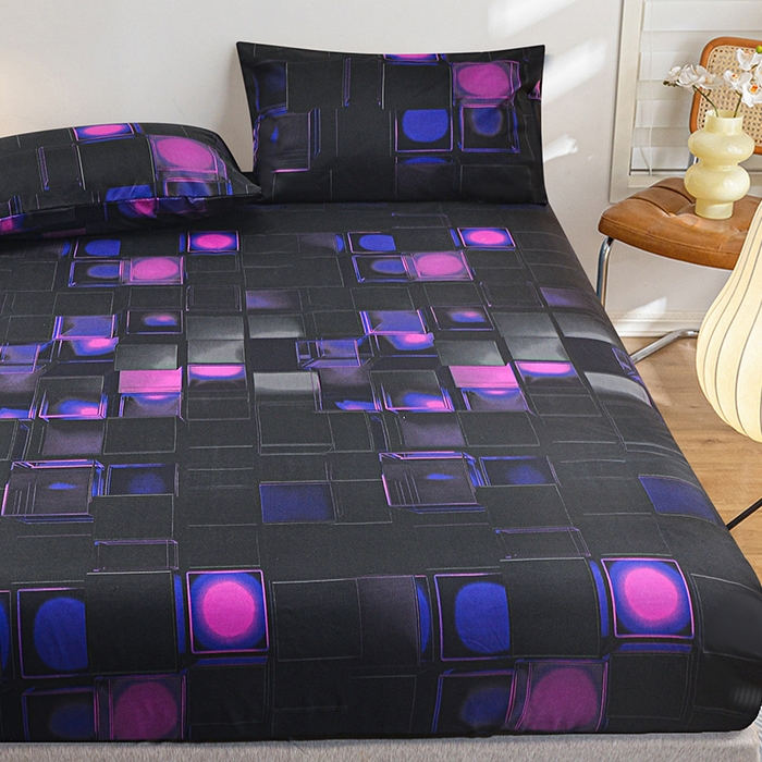 91家纺网 家纺一手货源 找家纺 柏钧家纺 2026新款85g芦荟棉外贸尺寸可定制单品床笠跨境直播床笠三件套 紫色3D