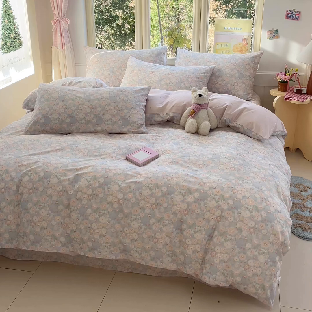 91家纺网 家纺一手货源 找家纺 寻米 2026新款13070全棉纯棉印花单被套被套单件-风格二 繁花-粉