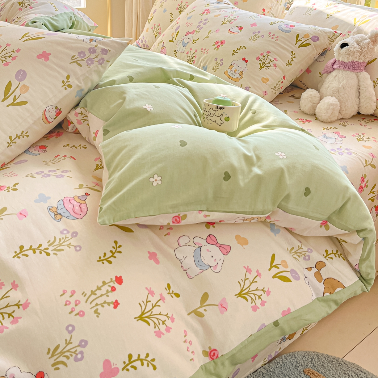 91家纺网 家纺一手货源 找家纺 寻米 2026新款13070全棉纯棉印花单被套被套单件-风格二 花园小狗