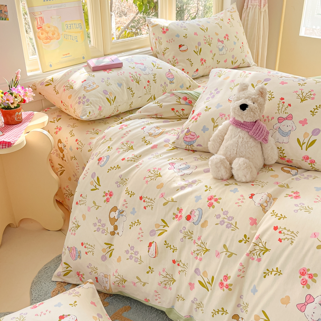 91家纺网 家纺一手货源 找家纺 寻米 2026新款13070全棉纯棉印花单被套被套单件-风格二 花园小狗