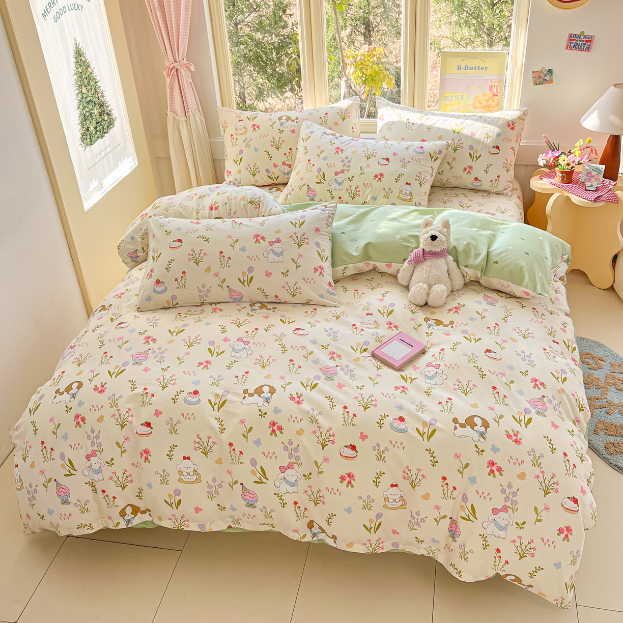 91家纺网 家纺一手货源 找家纺 寻米 2026新款13070全棉纯棉印花单被套被套单件-风格二 花园小狗