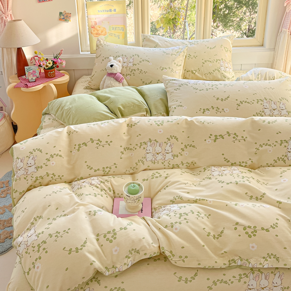 91家纺网 家纺一手货源 找家纺 寻米 2026新款13070全棉纯棉印花单被套被套单件-风格二 花园小兔