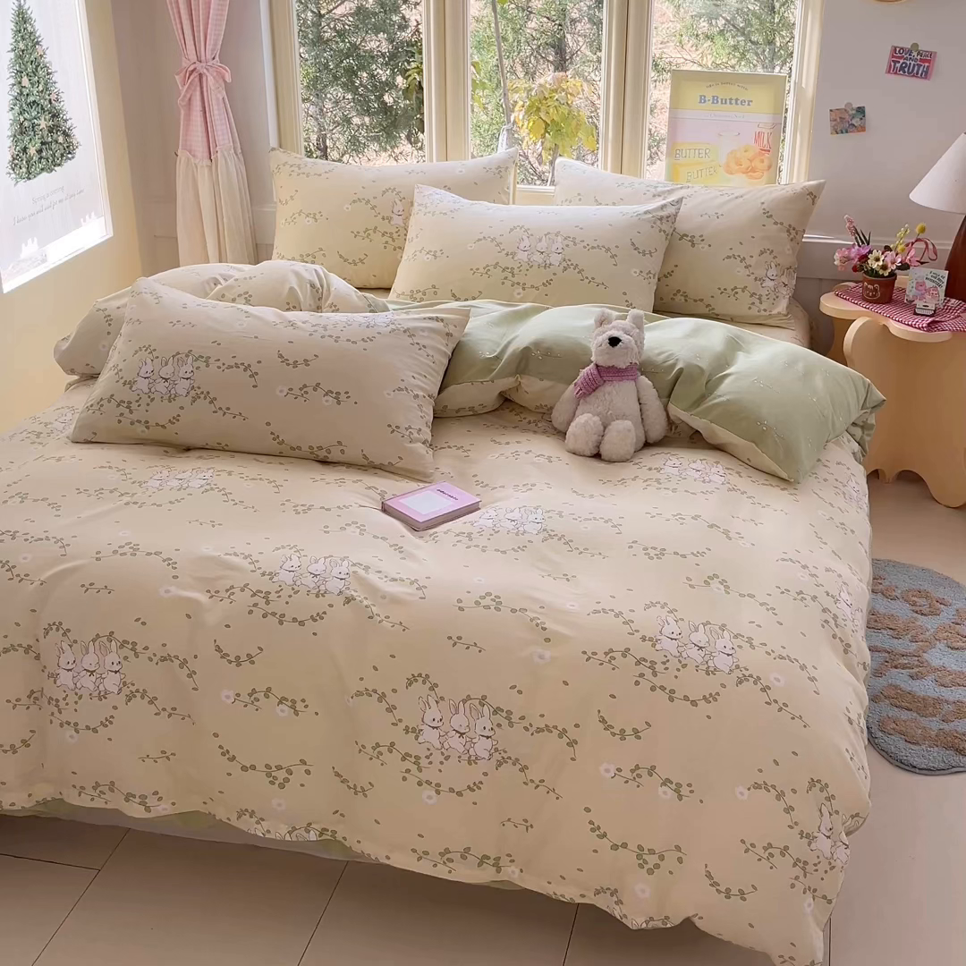 91家纺网 家纺一手货源 找家纺 寻米 2026新款13070全棉纯棉印花单被套被套单件-风格二 花园小兔