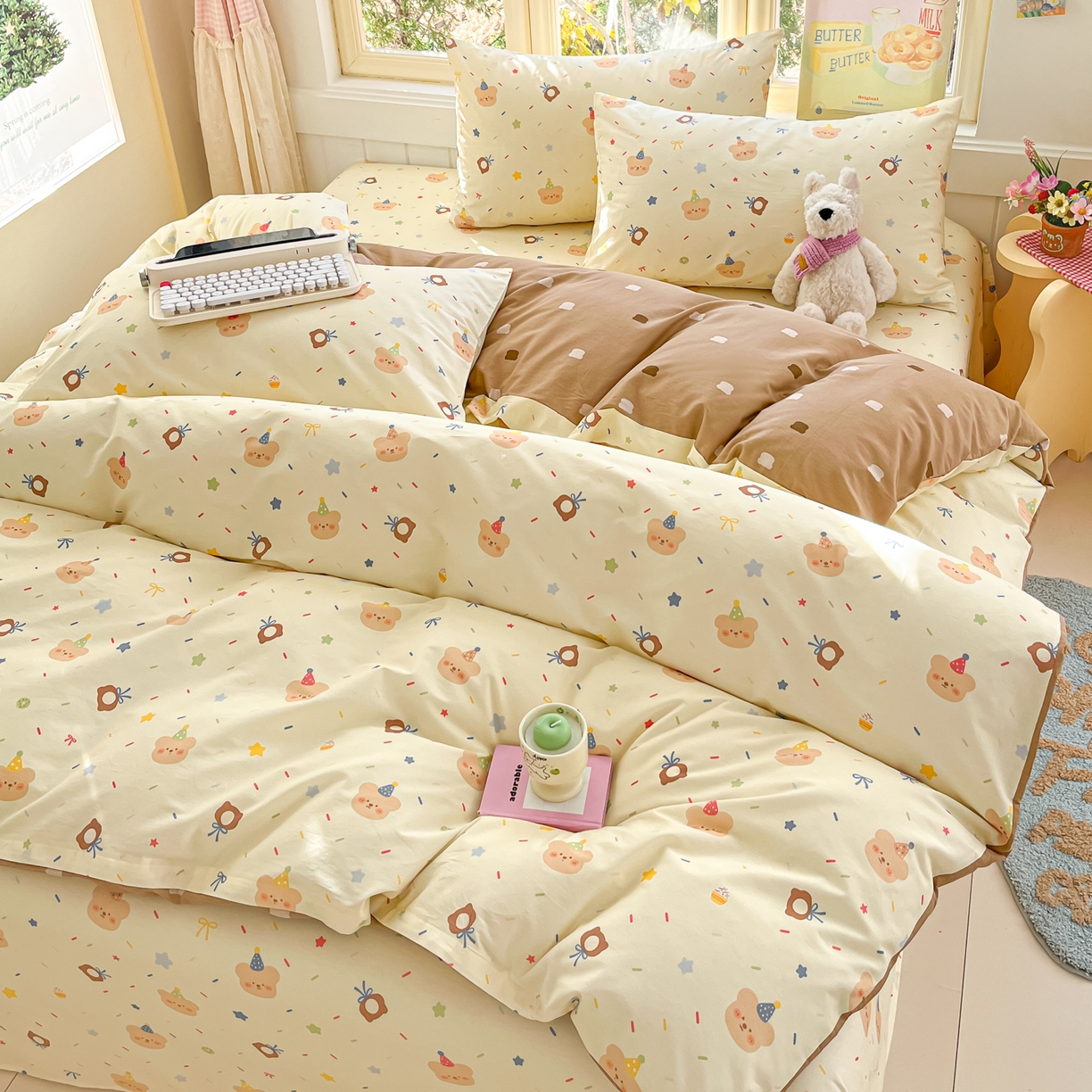 91家纺网 家纺一手货源 找家纺 寻米 2026新款13070全棉纯棉印花单被套被套单件-风格二 黄油小熊