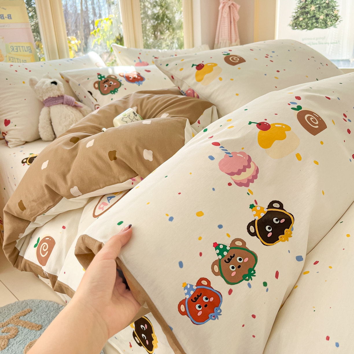 寻米 2026新款13070全棉纯棉印花单被套被套单件-风格二 快乐熊仔