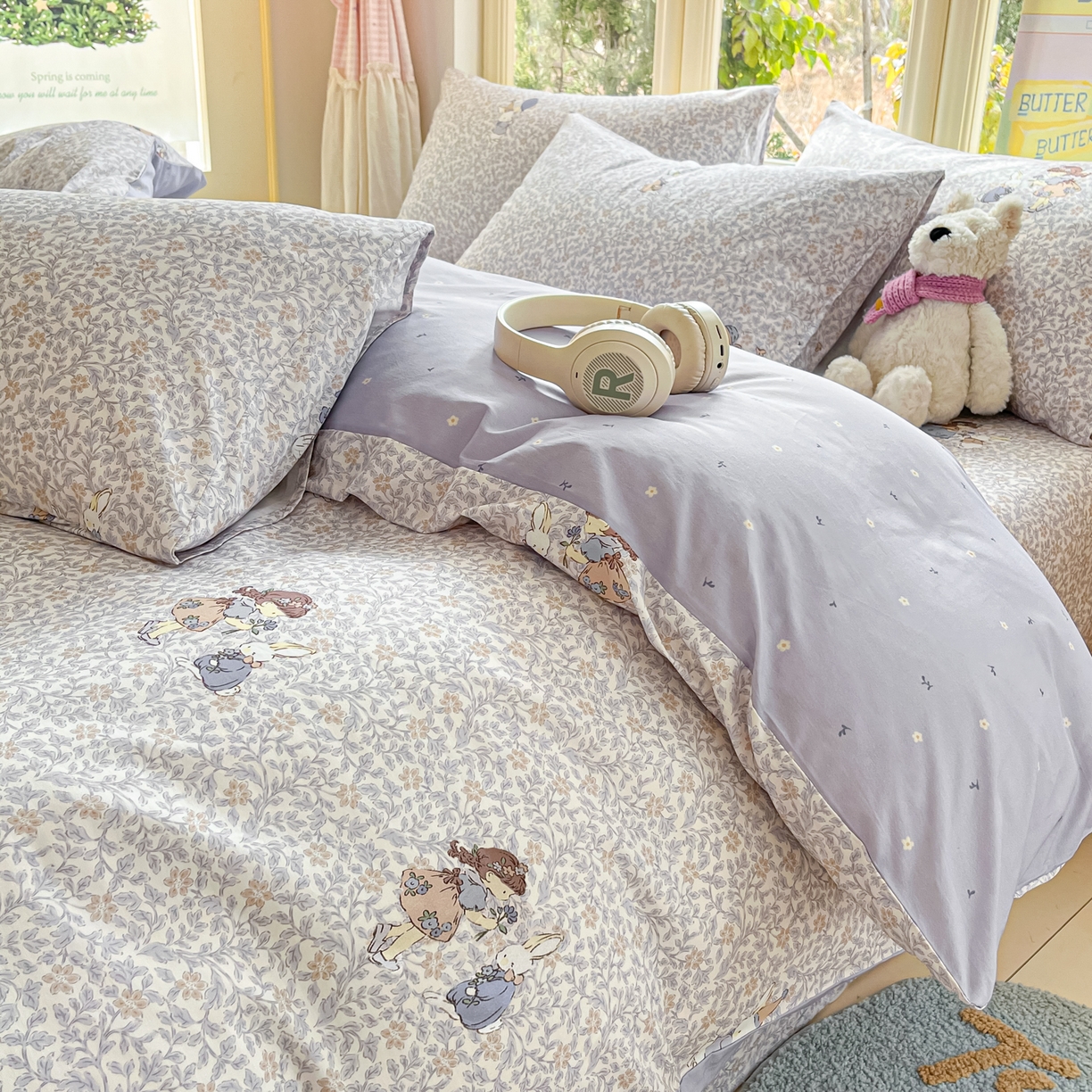 91家纺网 家纺一手货源 找家纺 寻米 2026新款13070全棉纯棉印花单被套被套单件-风格二 萌兔花园