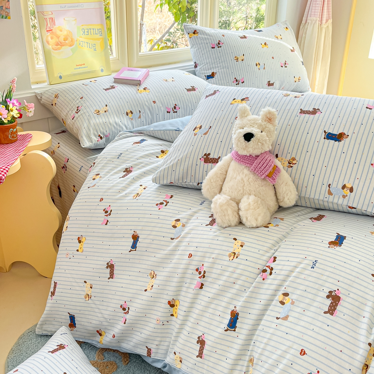 91家纺网 家纺一手货源 找家纺 寻米 2026新款13070全棉纯棉印花单被套被套单件-风格二 小狗没烦恼-兰