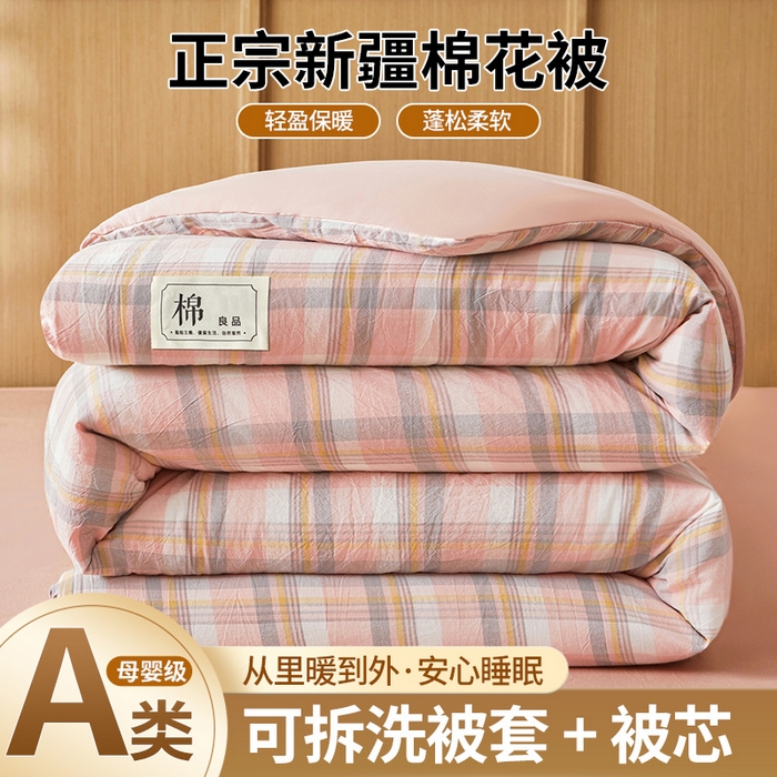 鑫佰利 2026新款A类水洗棉可拆洗新疆棉花被被子被芯 简兮-粉