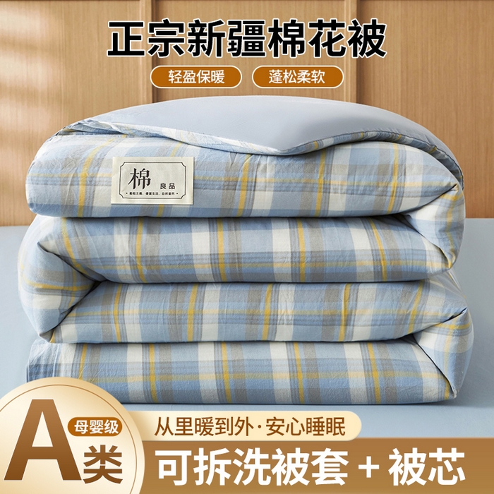 鑫佰利 2026新款A类水洗棉可拆洗新疆棉花被被子被芯 简兮-蓝