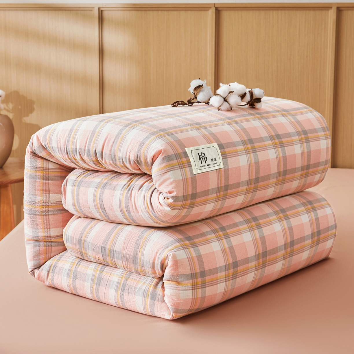 91家纺网 家纺一手货源 找家纺 鑫佰利 2026新款A类水洗棉可拆洗新疆棉花被被子被芯 简兮-粉