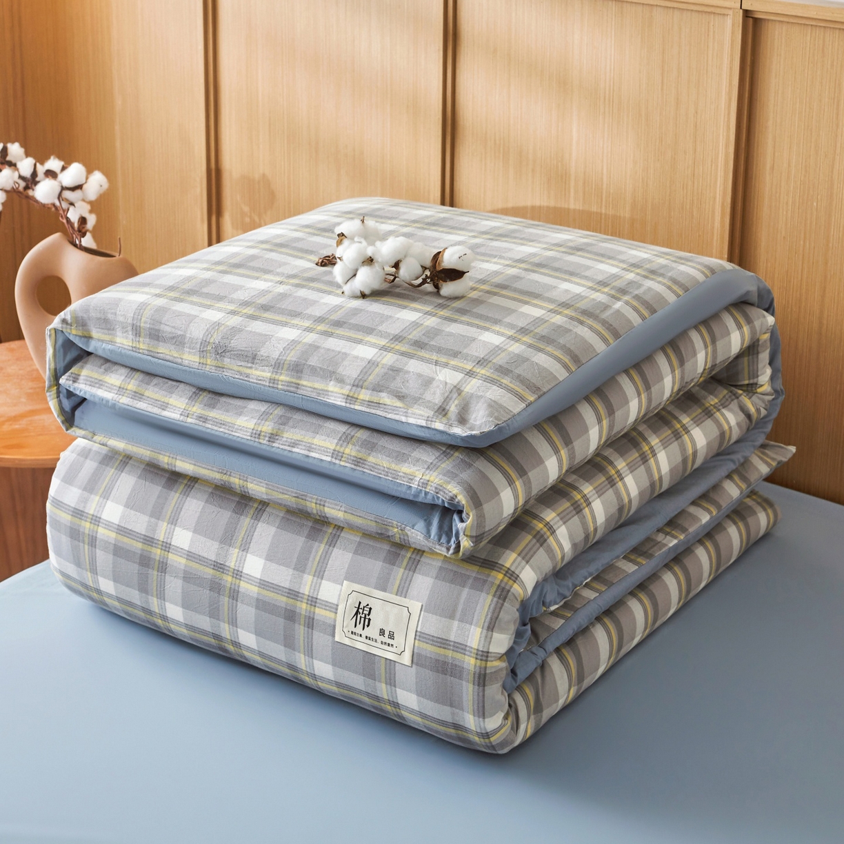 91家纺网 家纺一手货源 找家纺 鑫佰利 2026新款A类水洗棉可拆洗新疆棉花被被子被芯 简兮-灰