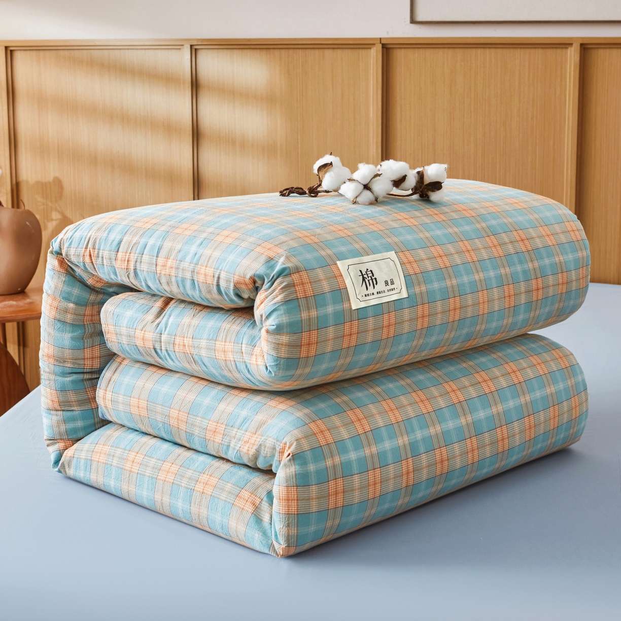 91家纺网 家纺一手货源 找家纺 鑫佰利 2026新款A类水洗棉可拆洗新疆棉花被被子被芯 贝拉绿