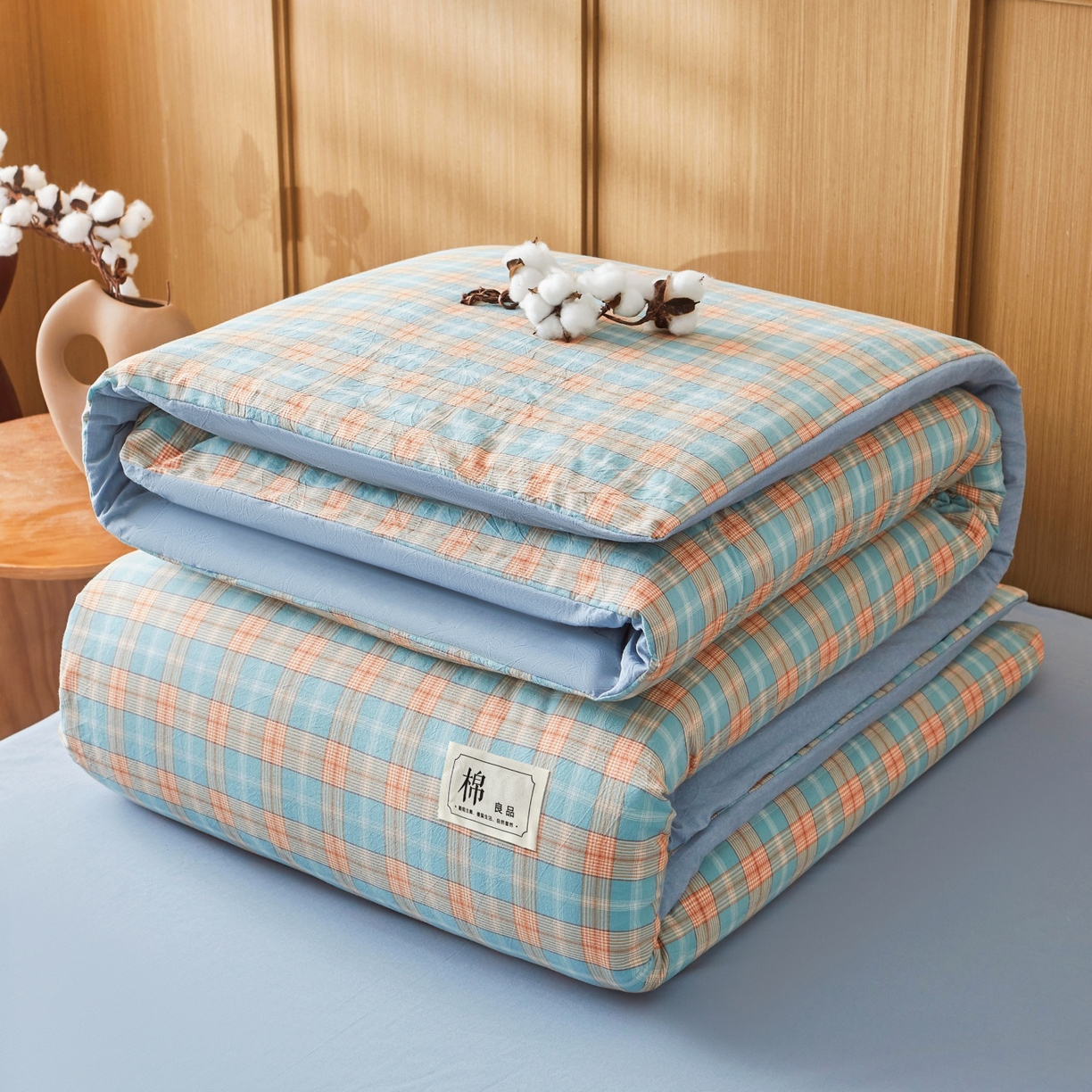 91家纺网 家纺一手货源 找家纺 鑫佰利 2026新款A类水洗棉可拆洗新疆棉花被被子被芯 贝拉绿