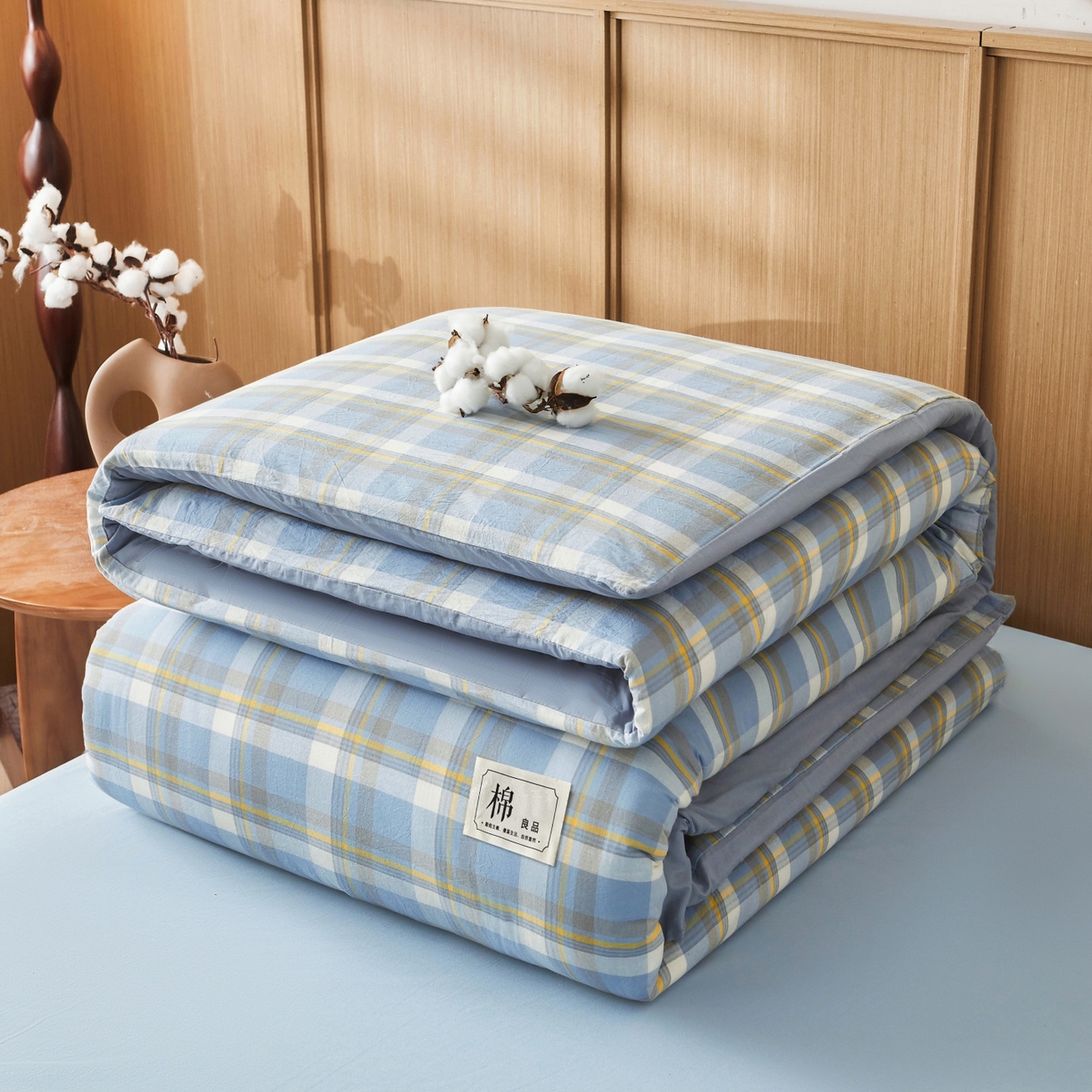 91家纺网 家纺一手货源 找家纺 鑫佰利 2026新款A类水洗棉可拆洗新疆棉花被被子被芯 简兮-蓝