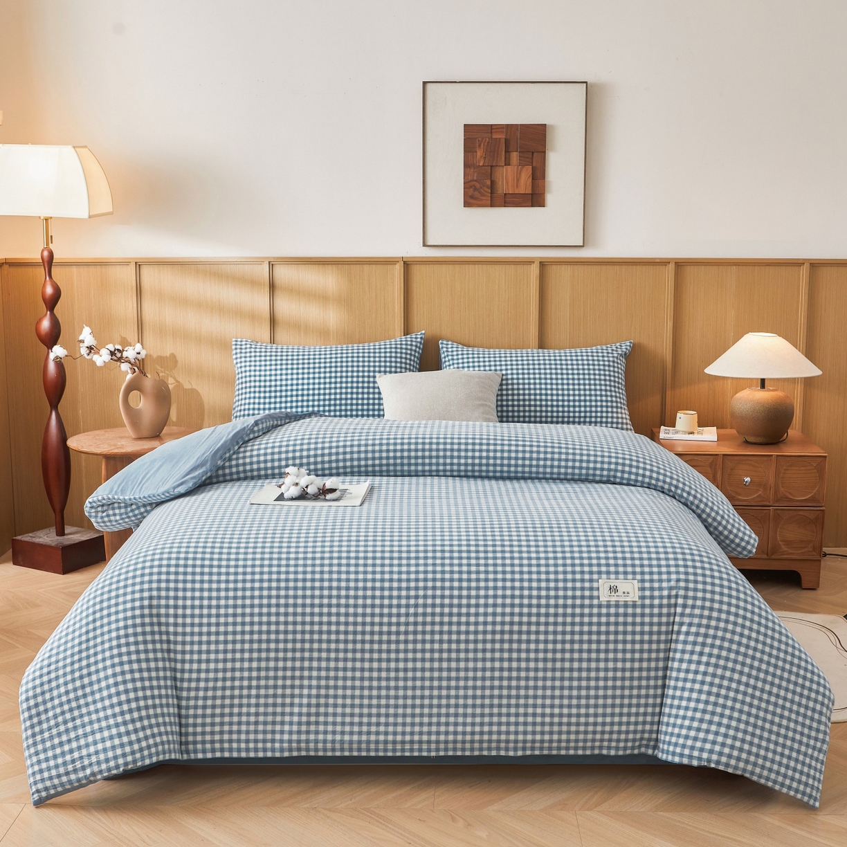 91家纺网 家纺一手货源 找家纺 鑫佰利 2026新款A类水洗棉可拆洗新疆棉花被被子被芯 蓝小格