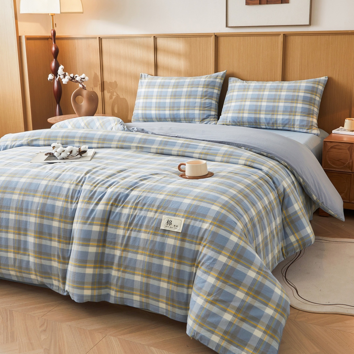 91家纺网 家纺一手货源 找家纺 鑫佰利 2026新款A类水洗棉可拆洗新疆棉花被被子被芯 简兮-蓝