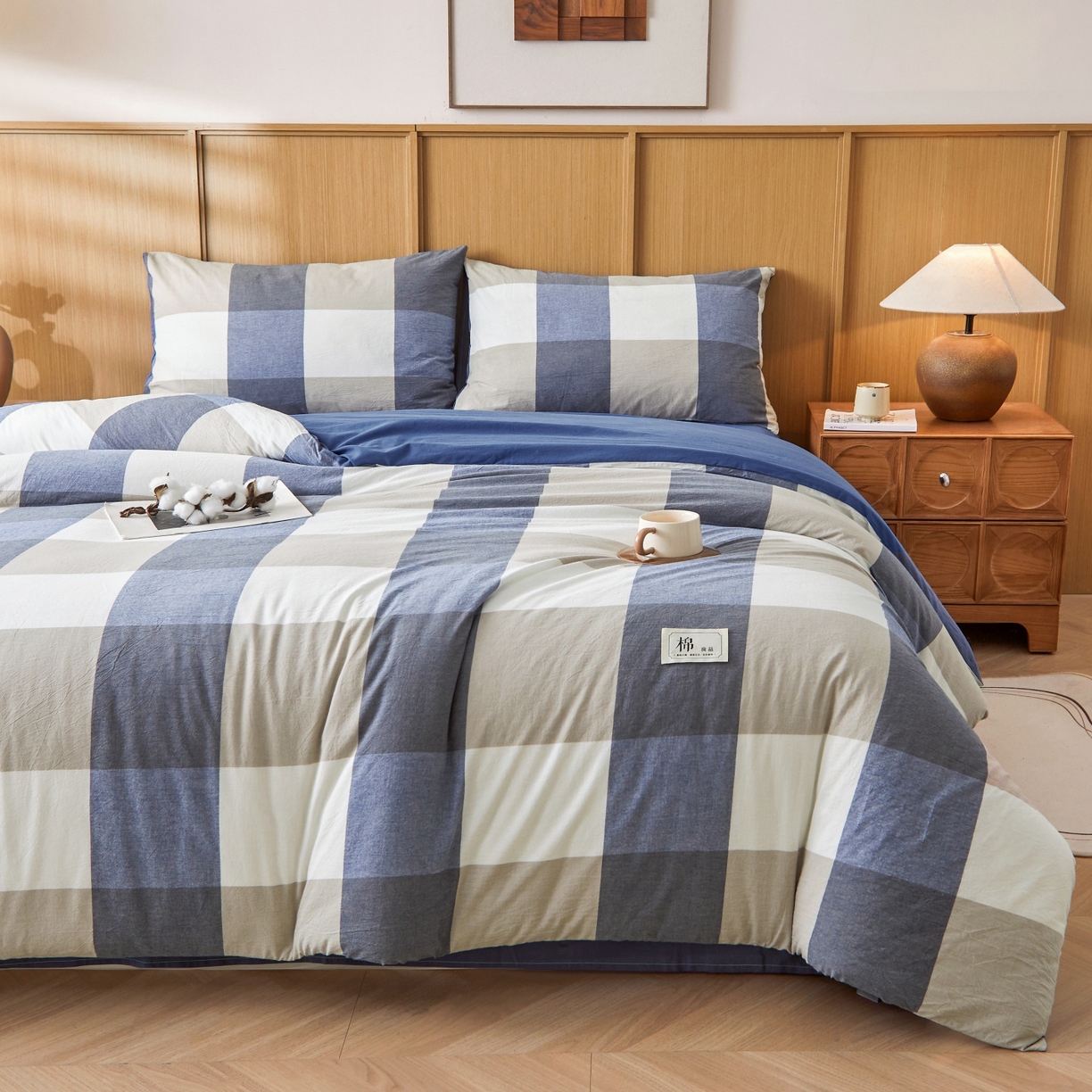 91家纺网 家纺一手货源 找家纺 鑫佰利 2026新款A类水洗棉可拆洗新疆棉花被被子被芯 蓝灰大格