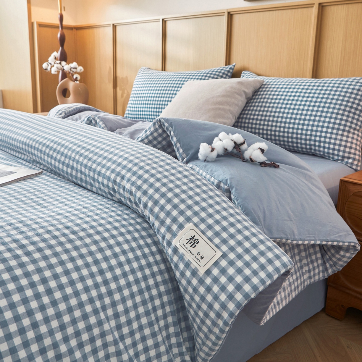 91家纺网 家纺一手货源 找家纺 鑫佰利 2026新款A类水洗棉可拆洗新疆棉花被被子被芯 蓝小格