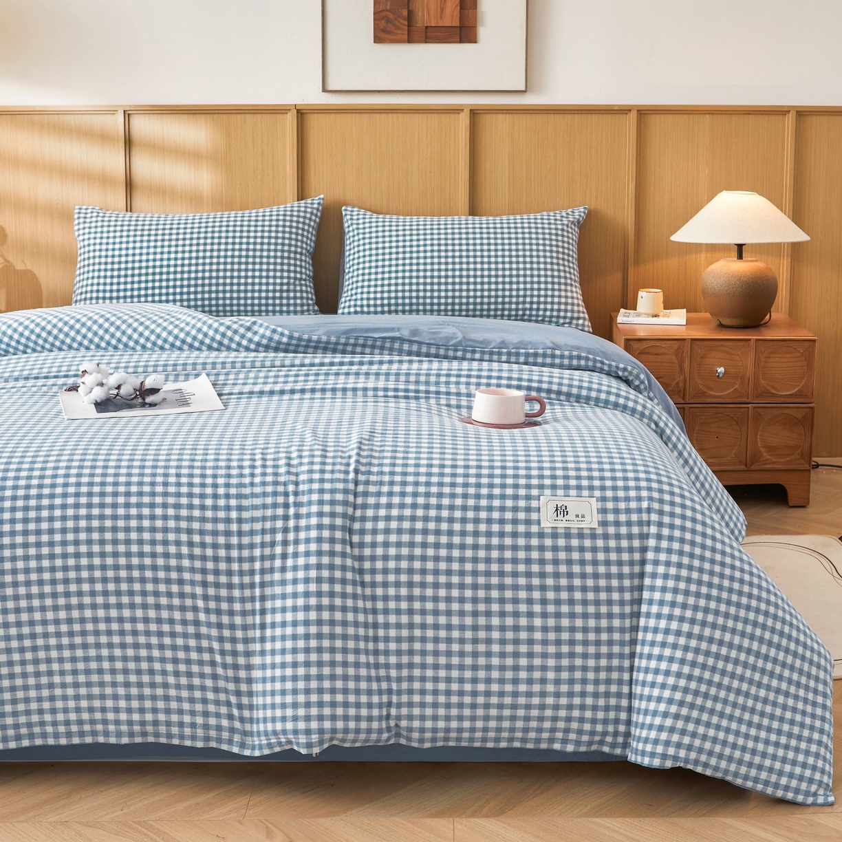 91家纺网 家纺一手货源 找家纺 鑫佰利 2026新款A类水洗棉可拆洗新疆棉花被被子被芯 蓝小格