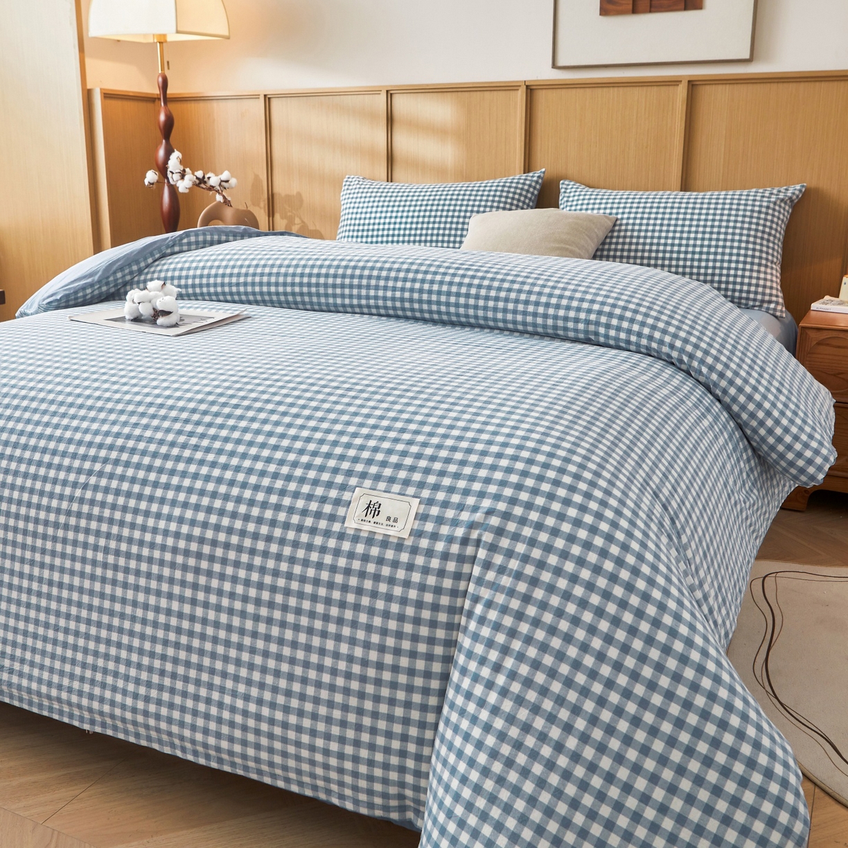 91家纺网 家纺一手货源 找家纺 鑫佰利 2026新款A类水洗棉可拆洗新疆棉花被被子被芯 蓝小格