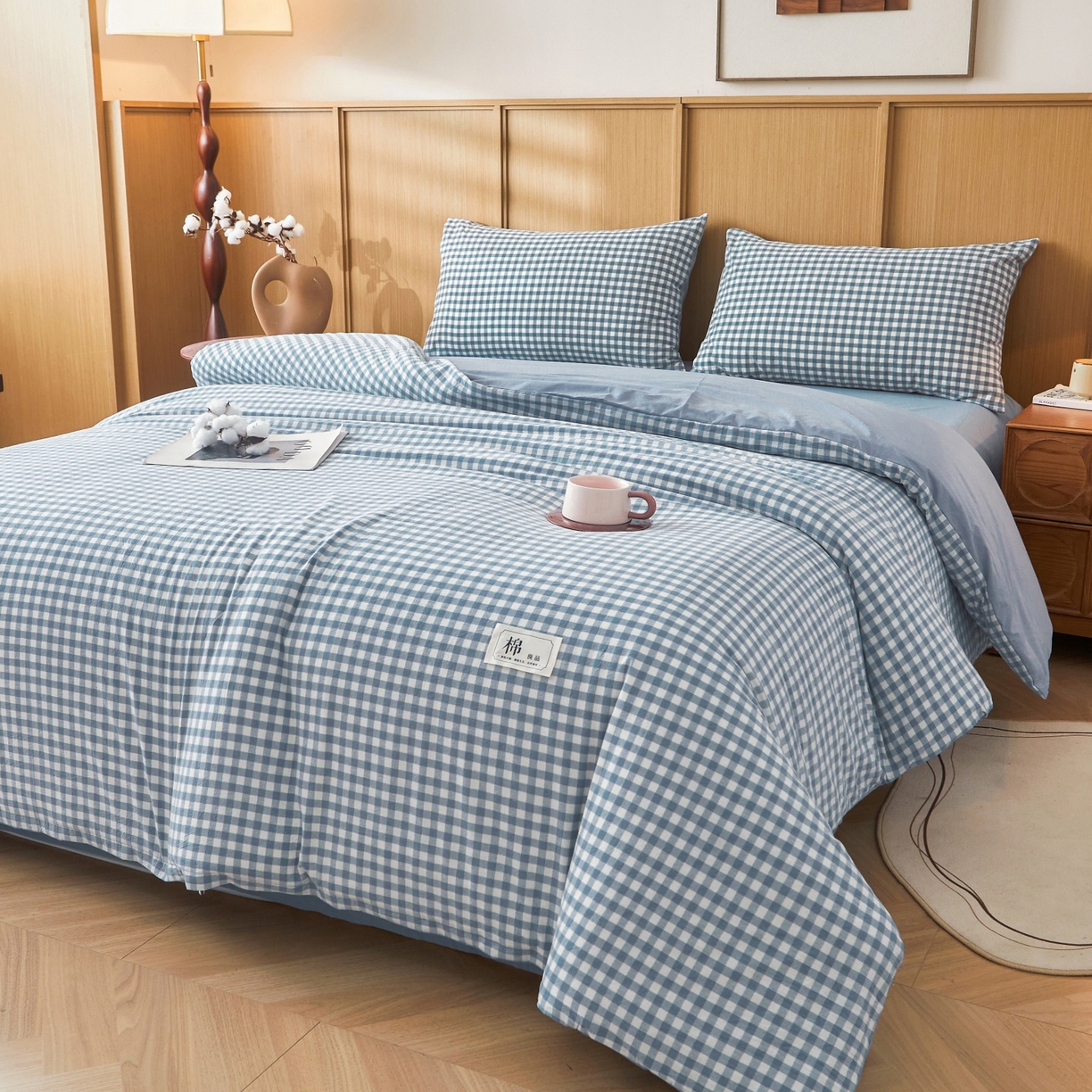 91家纺网 家纺一手货源 找家纺 鑫佰利 2026新款A类水洗棉可拆洗新疆棉花被被子被芯 蓝小格