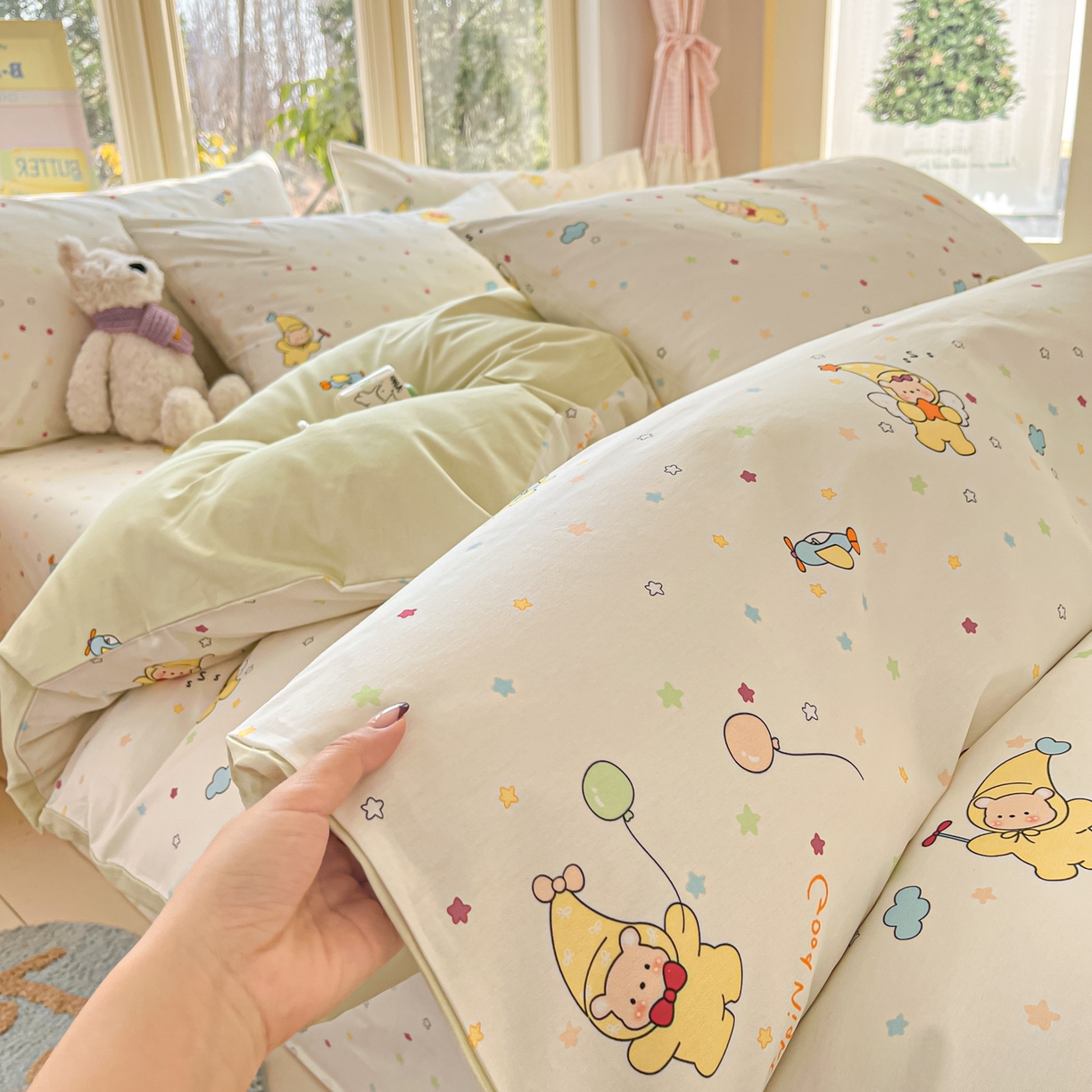 寻米 2026新款13070全棉纯棉印花单被套被套单件-风格二 星星小熊