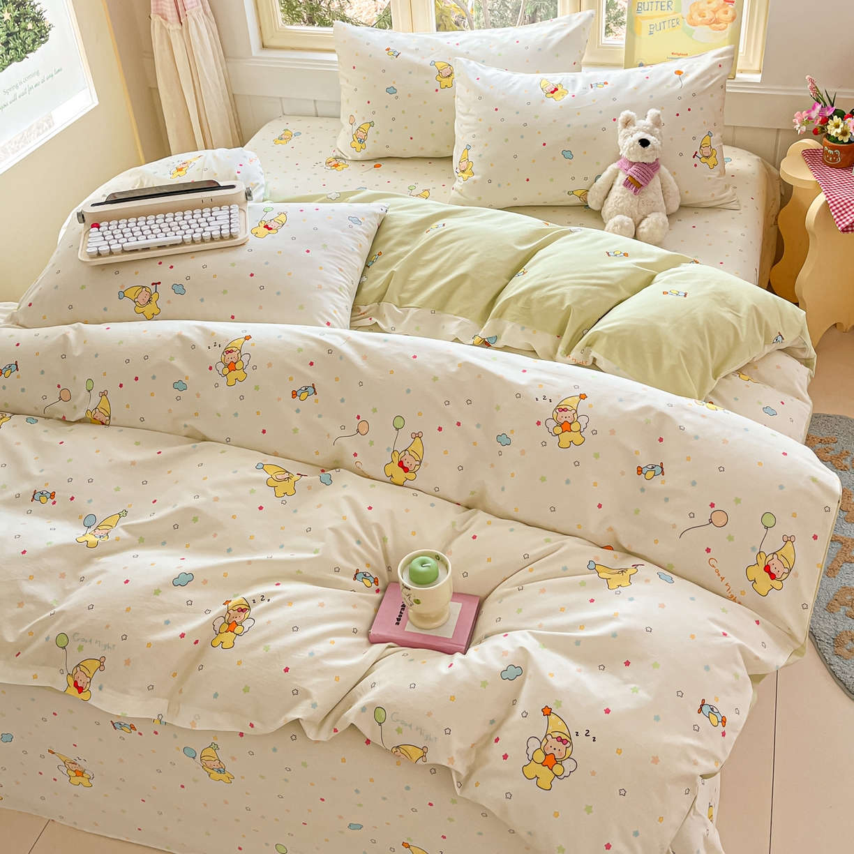 91家纺网 家纺一手货源 找家纺 寻米 2026新款13070全棉纯棉印花单被套被套单件-风格二 星星小熊