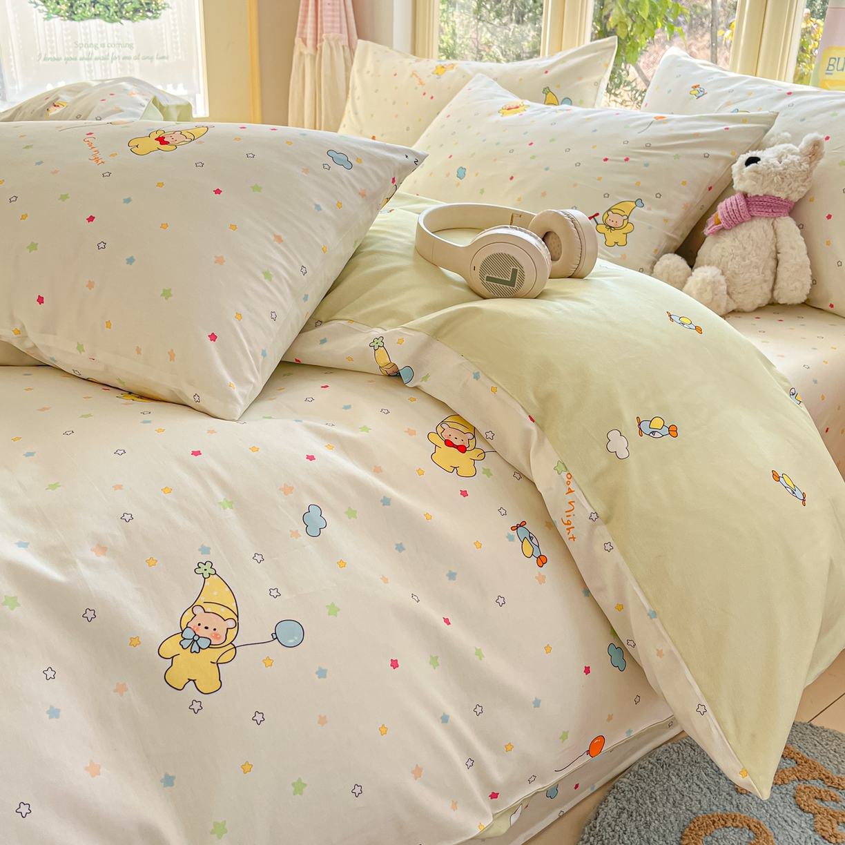 91家纺网 家纺一手货源 找家纺 寻米 2026新款13070全棉纯棉印花单被套被套单件-风格二 星星小熊