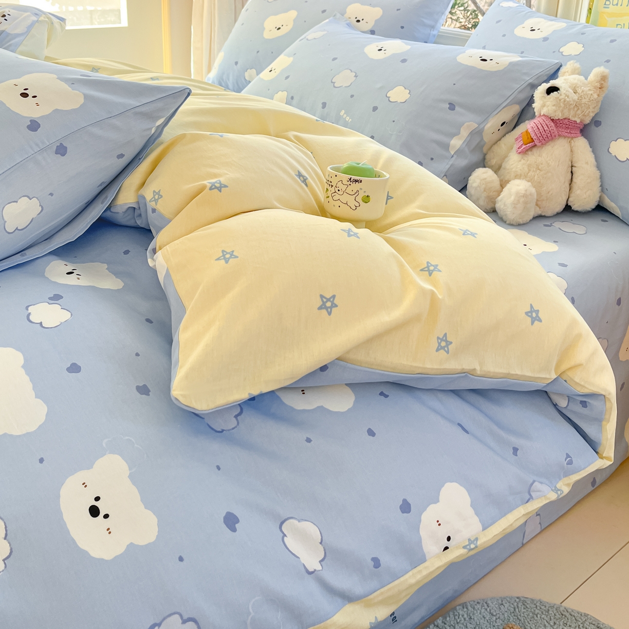 91家纺网 家纺一手货源 找家纺 寻米 2026新款13070全棉纯棉印花单被套被套单件-风格二 云朵小熊