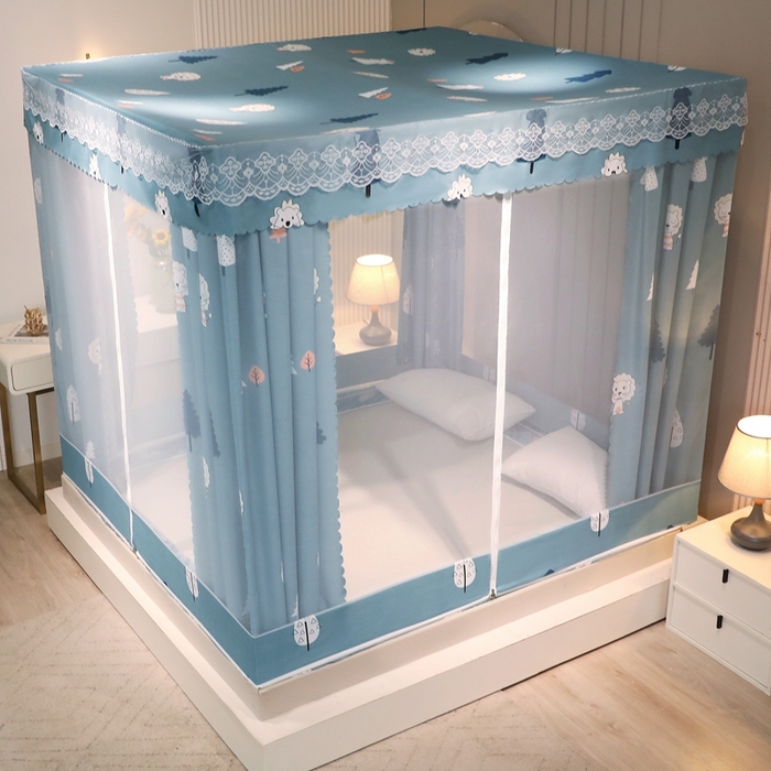 91家纺网 家纺一手货源 找家纺 千逸虹 2026新款卡通加密加大全底坐床遮光防摔回底蚊帐 春天约会-回底