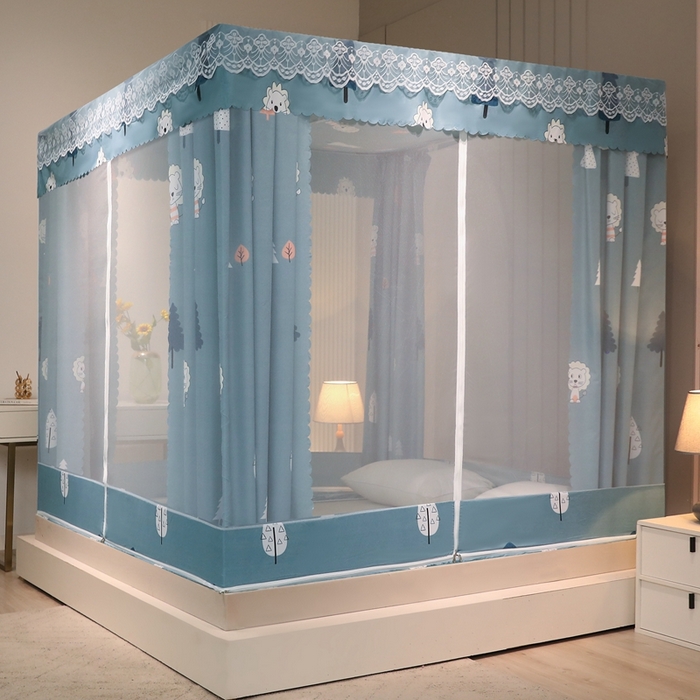 91家纺网 家纺一手货源 找家纺 千逸虹 2026新款卡通加密加大全底坐床遮光防摔回底蚊帐 春天约会-回底