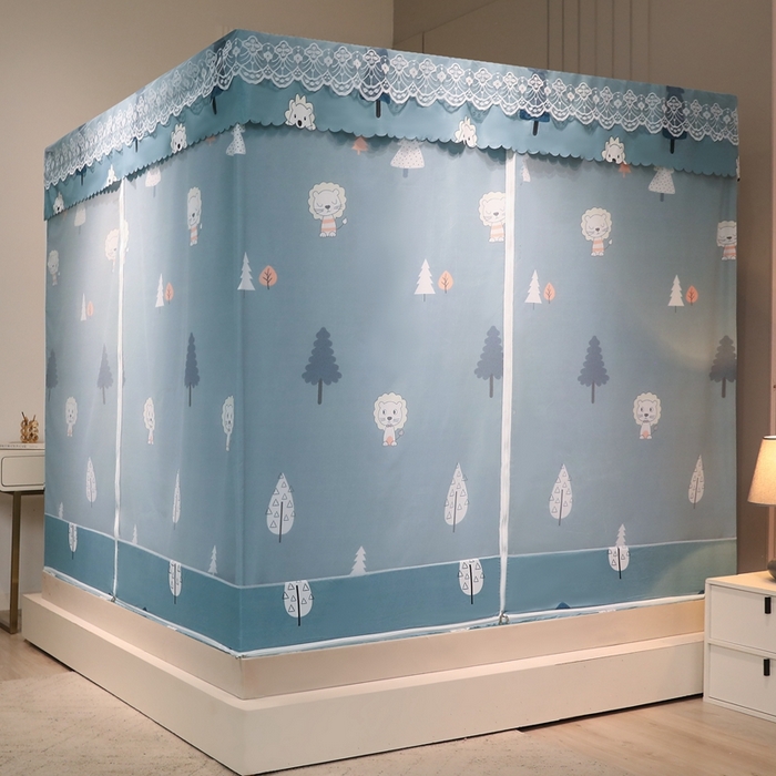 91家纺网 家纺一手货源 找家纺 千逸虹 2026新款卡通加密加大全底坐床遮光防摔回底蚊帐 春天约会-回底