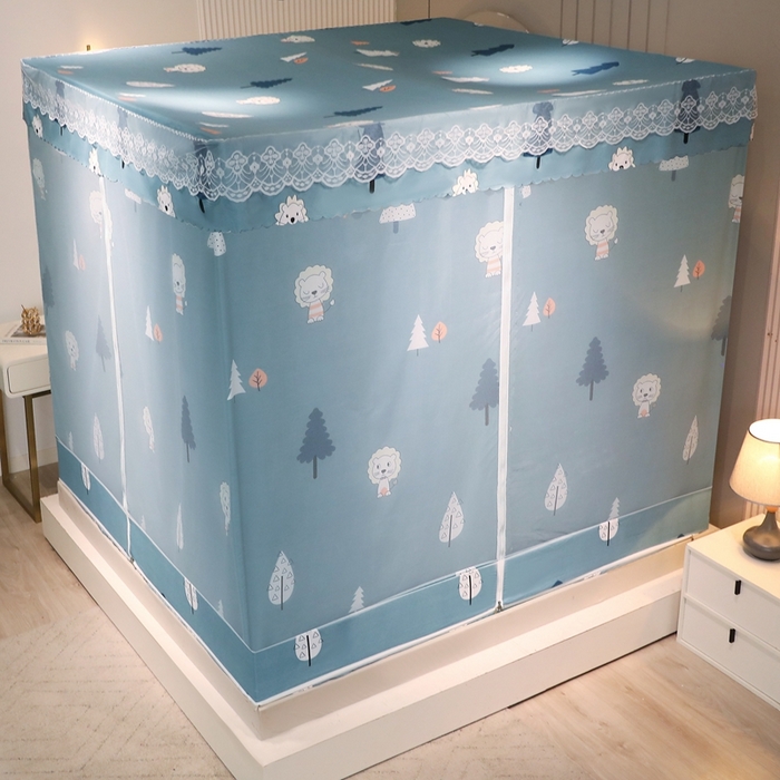 91家纺网 家纺一手货源 找家纺 千逸虹 2026新款卡通加密加大全底坐床遮光防摔回底蚊帐 春天约会-回底