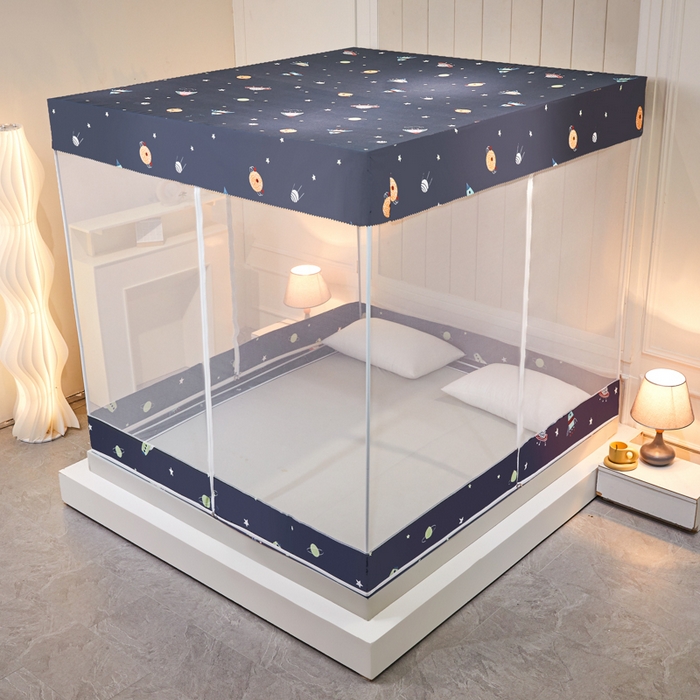 91家纺网 家纺一手货源 找家纺 千逸虹 2026新款卡通加密加大全底坐床遮光防摔回底蚊帐 太空-回底